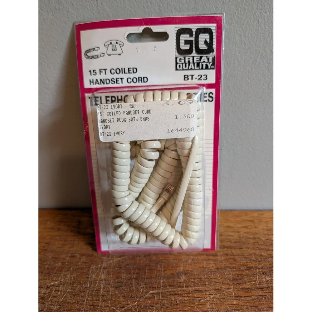 Vintage New Stock 15 FT Coiled Handset Cord Ivory Telephone Replacement Cable